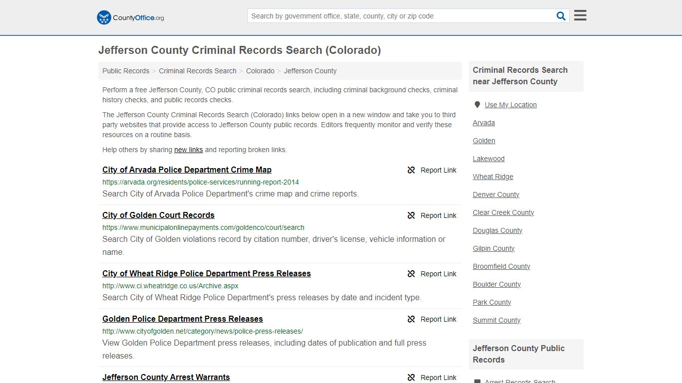 Jefferson County Criminal Records Search (Colorado) - County Office